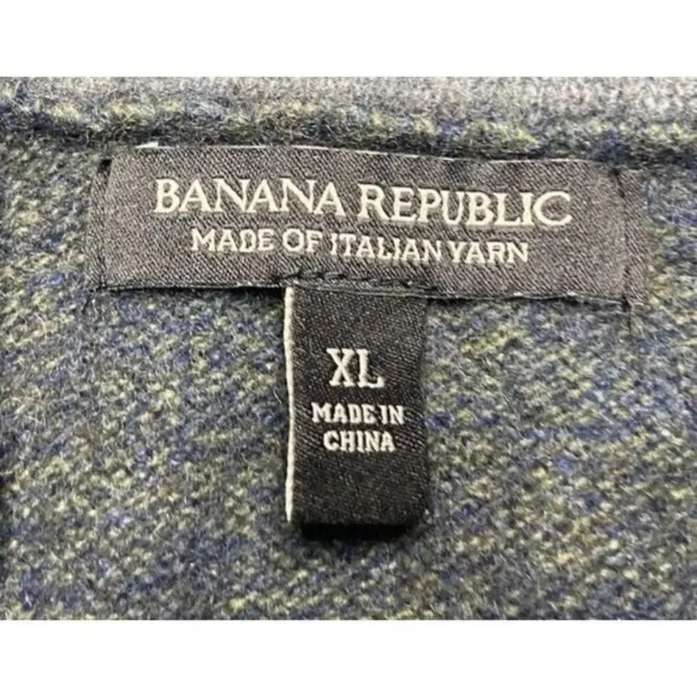 Banana Republic Sweater Men XL Merino‎ Wool Extra Fine Italian Henley Striped